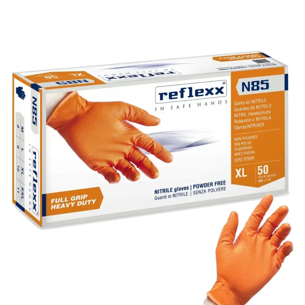 [RXX-N85/L] Guanti in Nitrile L Spessorato con Grip e Reflexx N85 Arancio