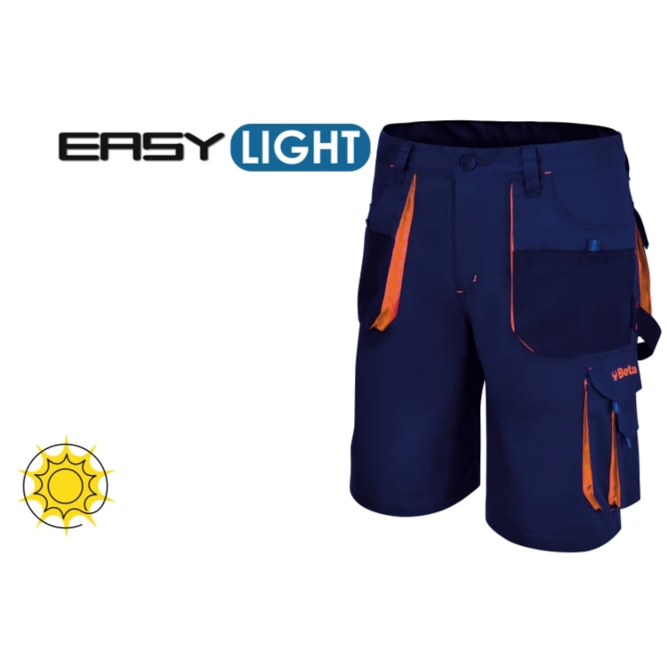 [078610703] Beta 7861B bermuda leggeri da lavoro in T/C twill 180 g con inserti in Oxford, blu
