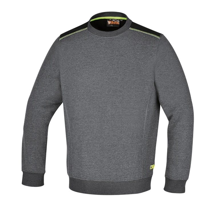 [076420004] Beta 7642G felpa girocollo 240 g, 60% cotone, 40% poliestere grigio melange e inserti neri