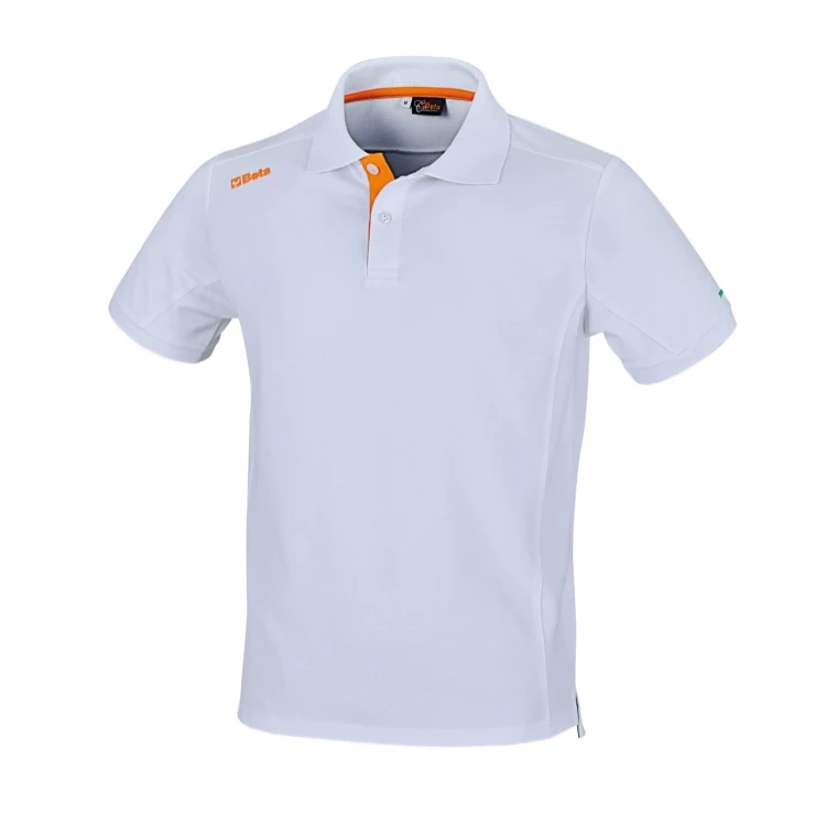 Beta 9534WO * polo 2 bottoni in cotone piqué, 200 g, bianco con inserti arancioni