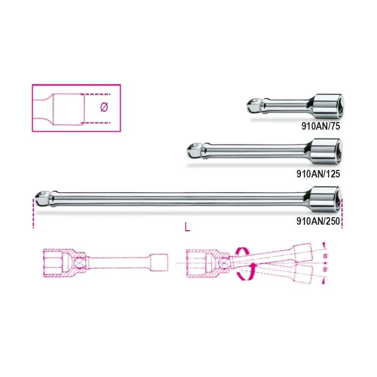[009100828] Beta 910AN prolunghe a mano con attacchi quadri maschio e femmina 3/8" angolari