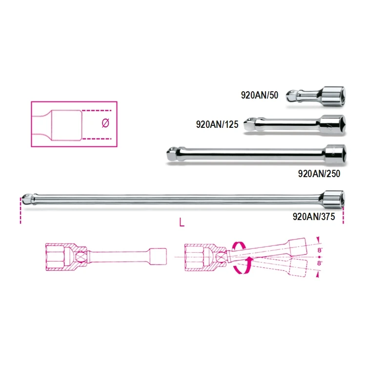 [009200833] Beta 920AN prolunghe a mano con attacchi quadri maschio e femmina 1/2" angolari