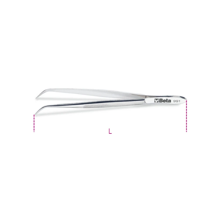 [009910001] Beta 991 pinzetta a molla a punte fini curve arrotondate, zigrinate in acciaio inossidabile
