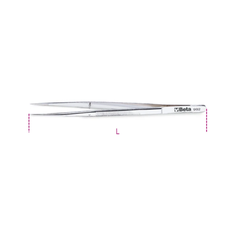 [009920001] Beta 991 pinzetta a molla a punte fini curve arrotondate, zigrinate in acciaio inossidabile