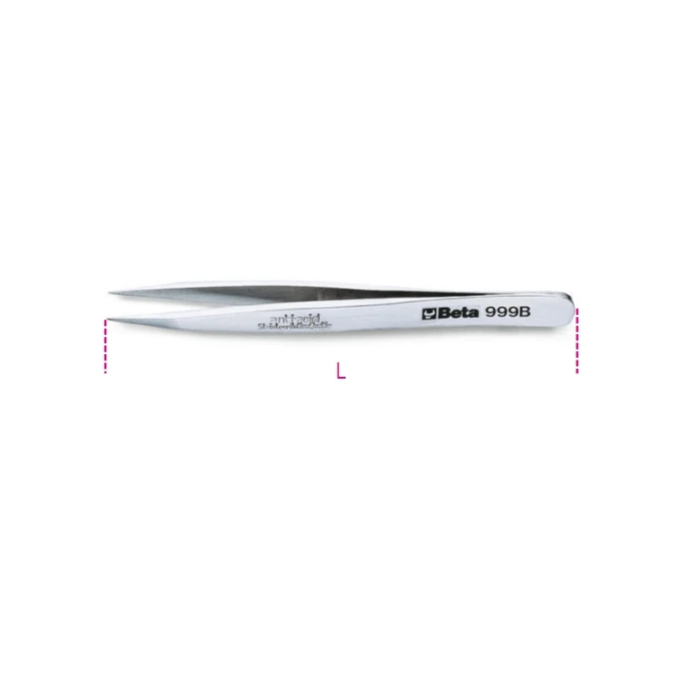 [009990017] Beta 999B pinzetta a molla, antiacido antimagnetica, a punte forti diritte in acciaio inossidabile