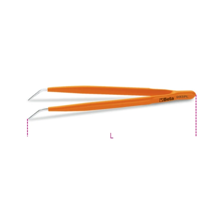 [009930010] Beta 993PL pinzetta a molla a punte fini curve arrotondate, zigrinate in acciaio inossidabile