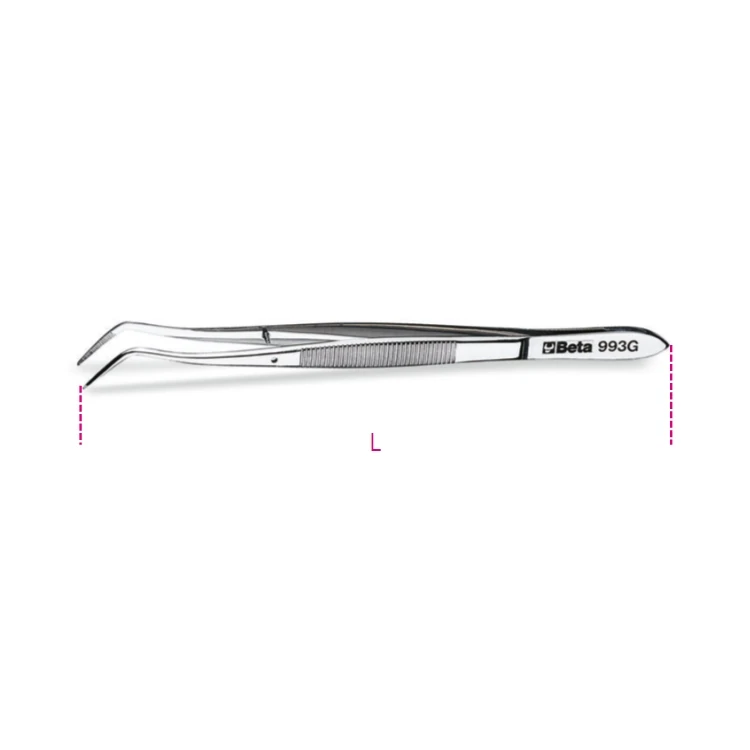 [009930030] Beta 993PL pinzetta a molla a punte fini curve arrotondate, zigrinate in acciaio inossidabile