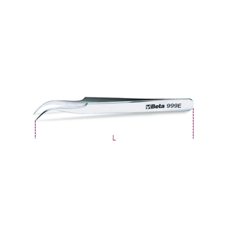 [009990023] Beta 999E pinzetta a molla, antiacido antimagnetica, a punte finissime curve in acciaio inossidabile