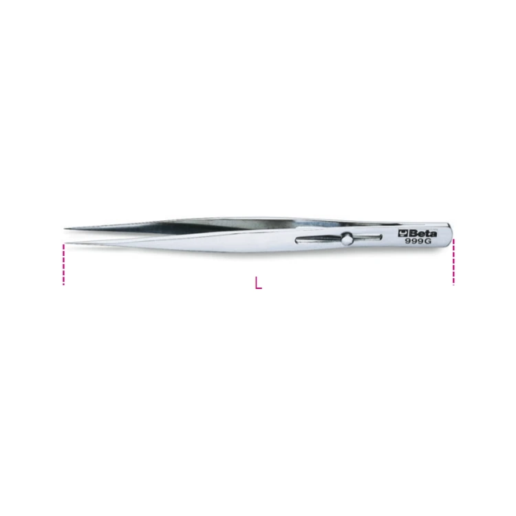 [009990027] Beta 999E pinzetta a molla, antiacido antimagnetica, a punte finissime curve in acciaio inossidabile