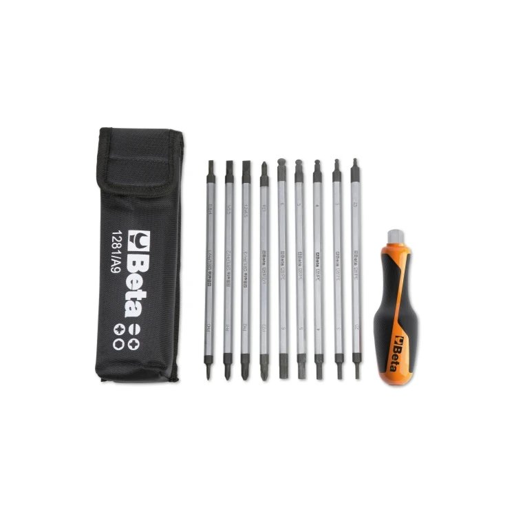 Beta 1281BG/A9 assortimento di 9 giravite bivalenti e 1 impugnatura di manovra, in astuccio