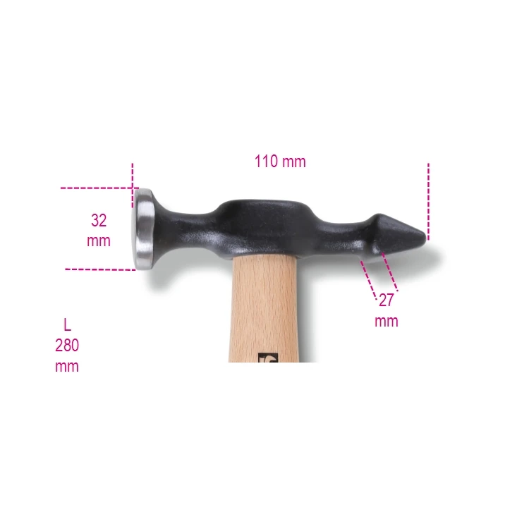 [013590010] Beta 1359T martello con testa tonda convessa e penna orizzontale manico in legno