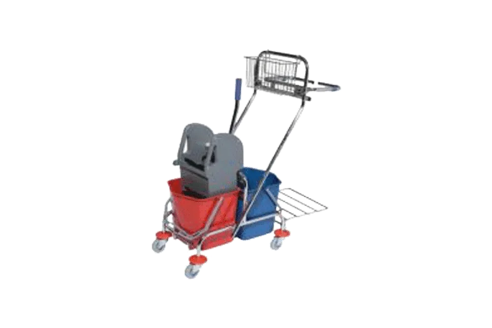 [A505-COCK 50] Carrello bisecchio cromato con cestino e reggisacco – rosso/blu