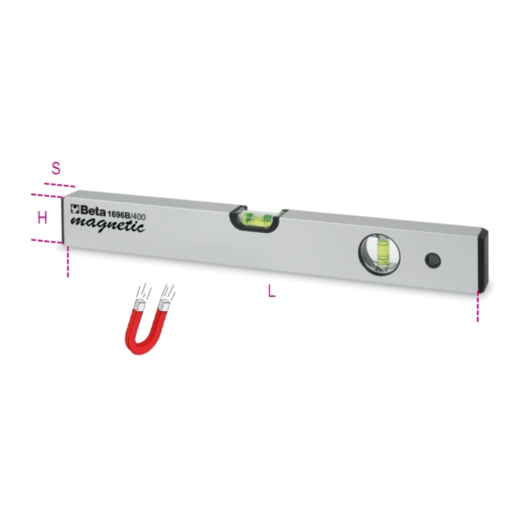[016960202] Beta 1696 livelle in alluminio profilato anodizzato con fiale infrangibili precisione 1 mm/m