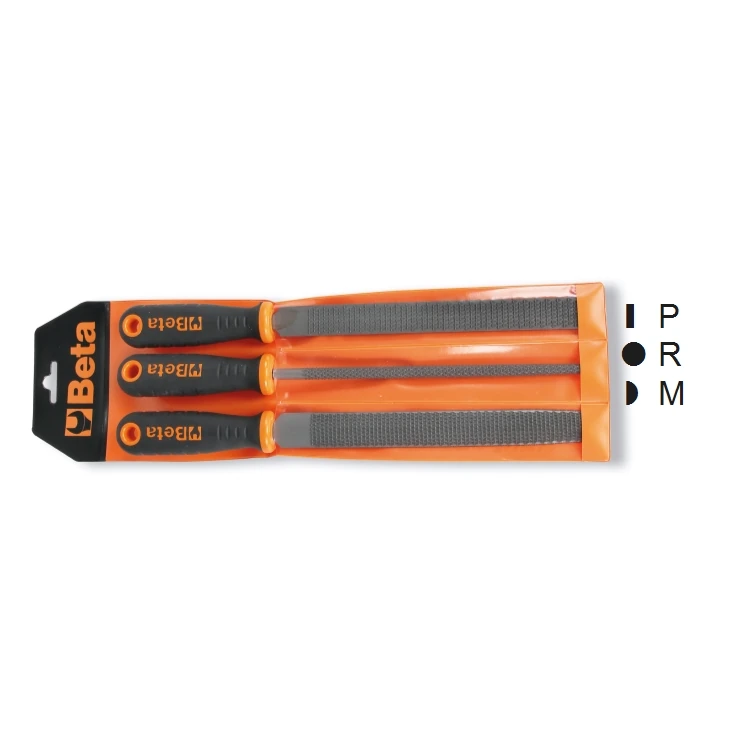 Beta 1719BMR/B3 serie di 3 raspe a taglio mezzodolce, con impugnatura in busta appendibile